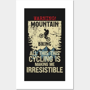 Warning Mountain biking  distressed look vintage funny quote MTB Posters and Art